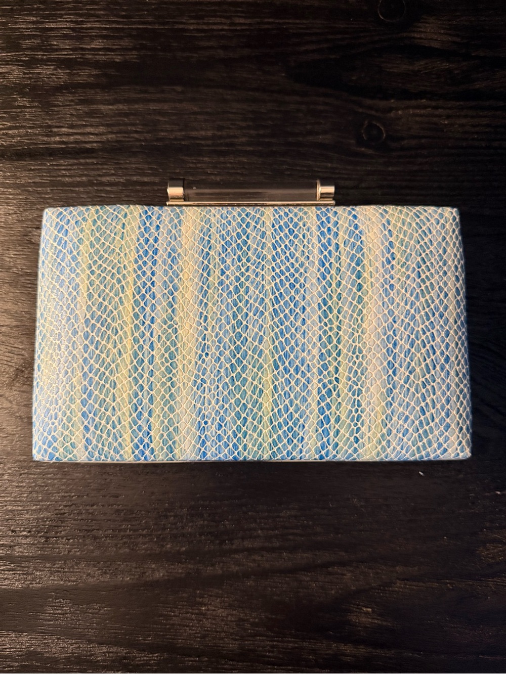 Sondra Roberts Blue Striped Faux Snake 🐍 Blue & Cream Clutch & Crossbody